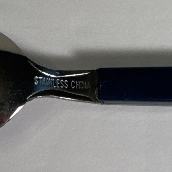 Set of 9 VTG MCM Stainless China Blue Plastic Handle 6" Childs Spoon Silverware - Picture 2 of 3